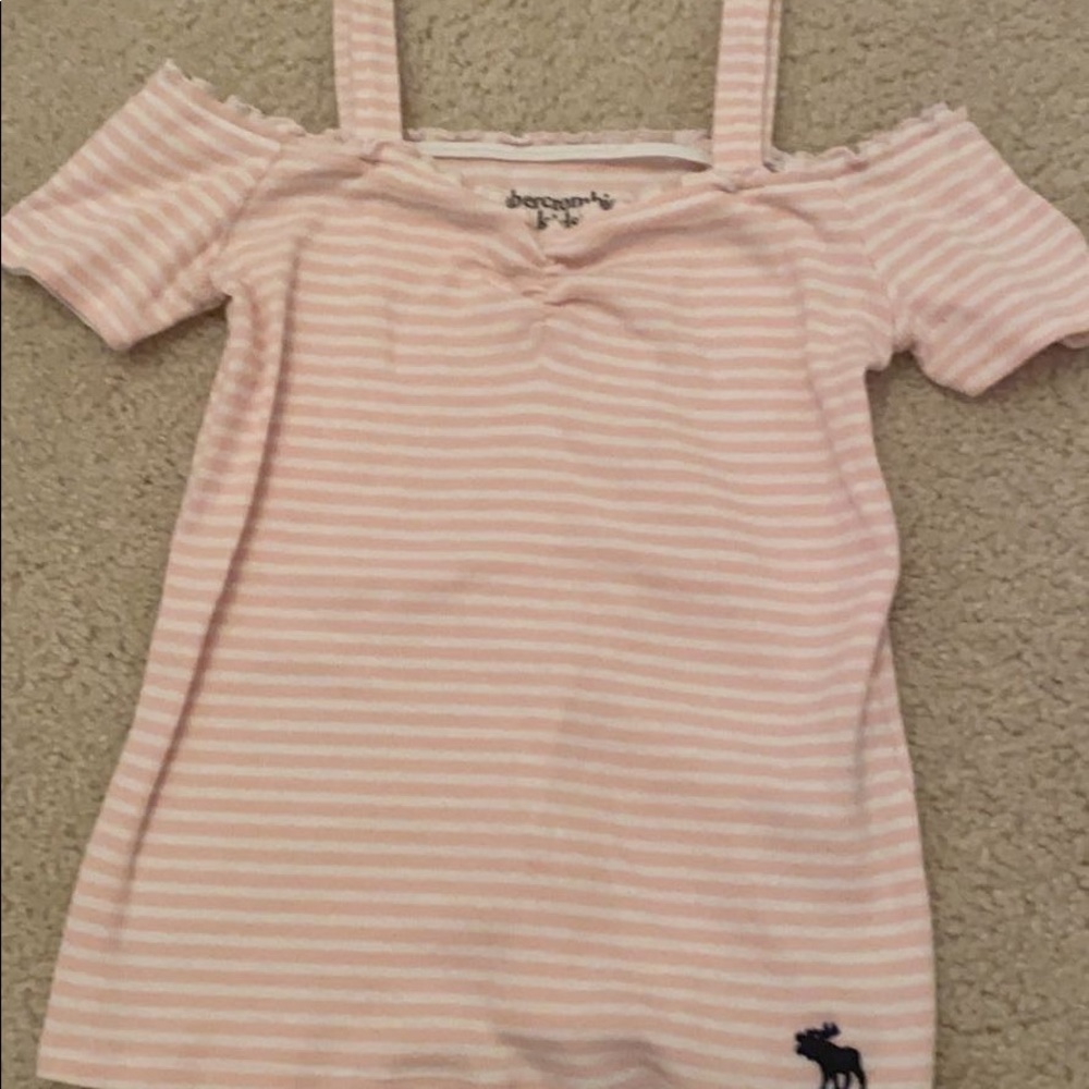 pink and white Abercrombie off the shoulders top